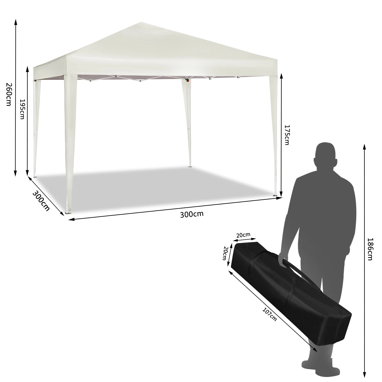 Easy Up Pop-up Partytent 3x3 m Waterdicht – Tuinpaviljoen met UV-Bescherming & Draagtas voor Tuin, Camping en Evenementen