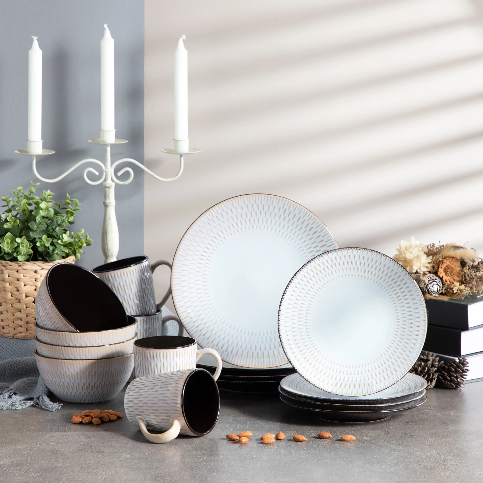 Serviesset Grijs – 16, 32 of 48-delig Steengoed Servies voor 4, 8 of 12 Personen – Modern & Luxe Tafelservies