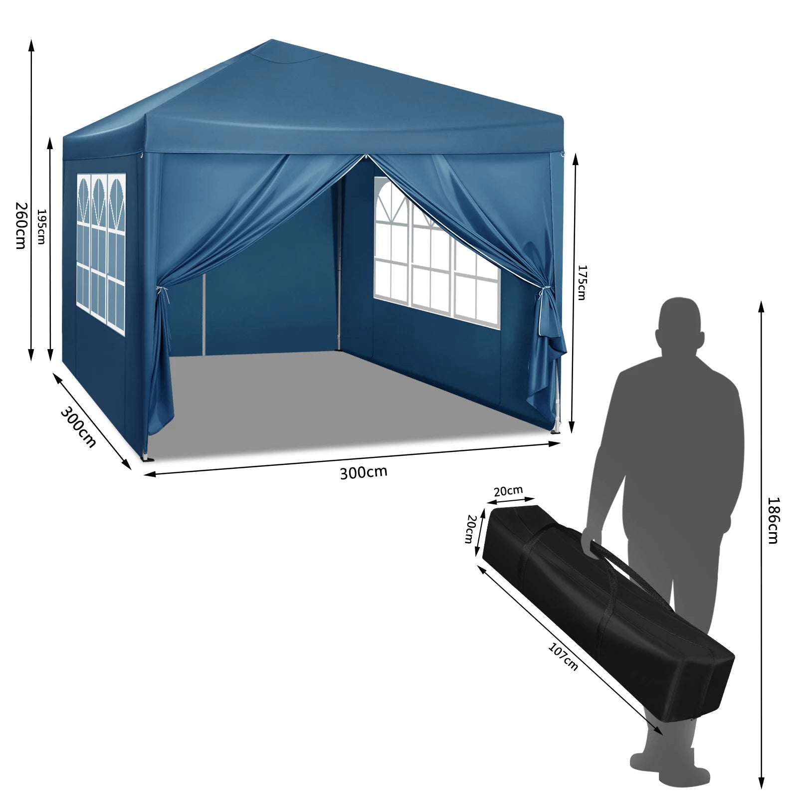 Easy Up Partytent 3x3 m – Opvouwbare Waterdichte Tuintent met UV-bescherming - Pop‑Up Systeem - Inclusief Draagtas