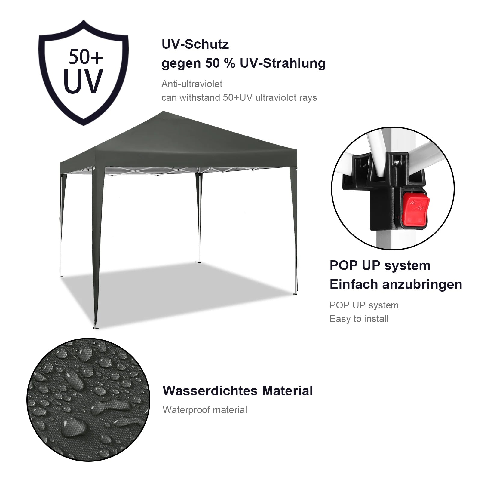 Easy Up Pop-up Partytent 3x3 m Waterdicht – Tuinpaviljoen met UV-Bescherming & Draagtas voor Tuin, Camping en Evenementen