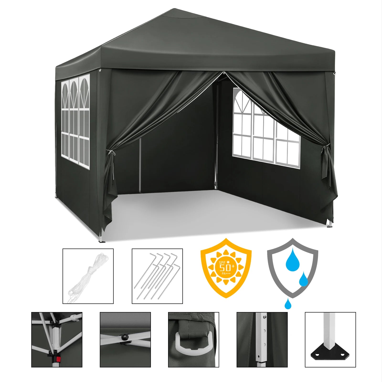 Easy Up Partytent 3x3 m – Opvouwbare Waterdichte Tuintent met UV-bescherming - Pop‑Up Systeem - Inclusief Draagtas