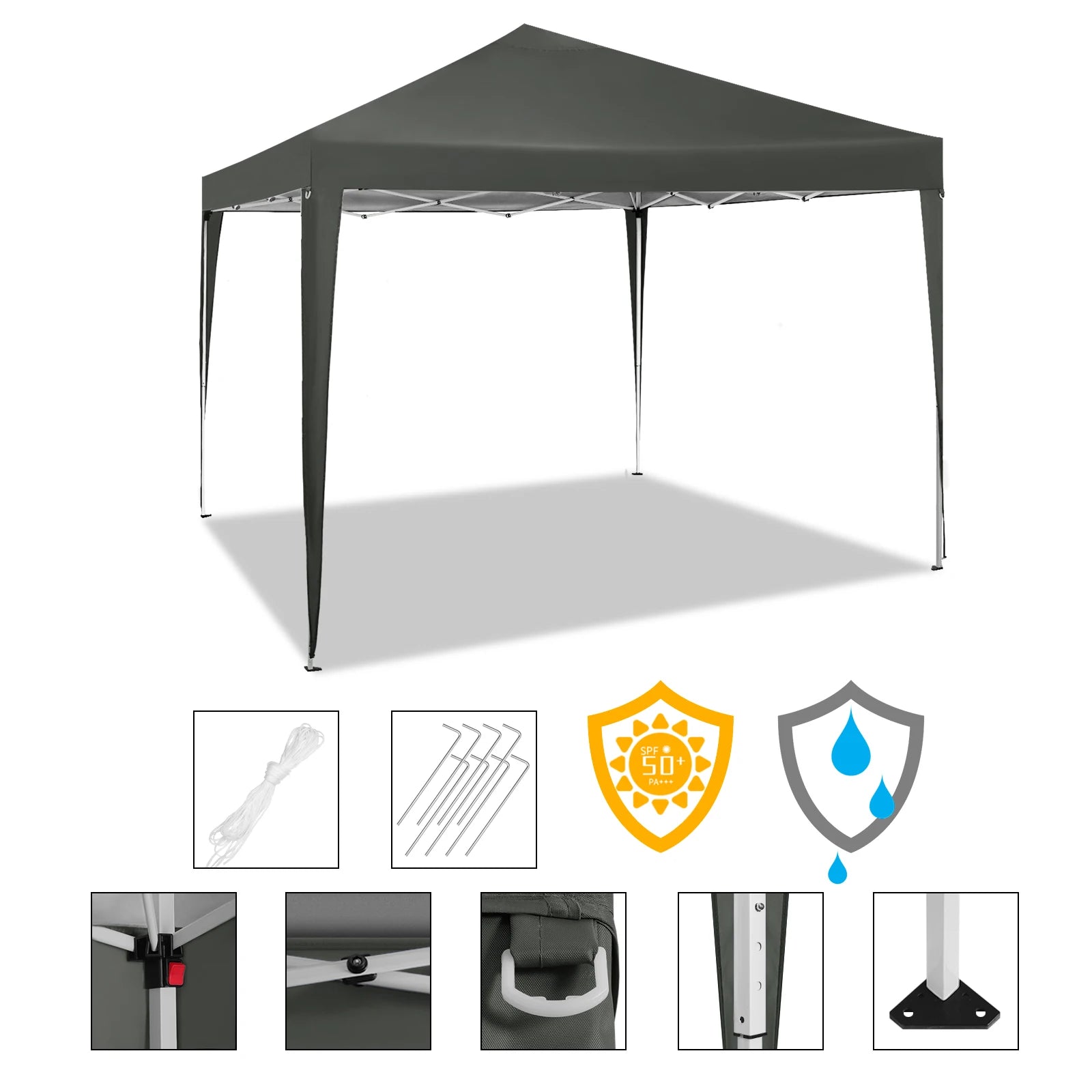 Easy Up Pop-up Partytent 3x3 m Waterdicht – Tuinpaviljoen met UV-Bescherming & Draagtas voor Tuin, Camping en Evenementen
