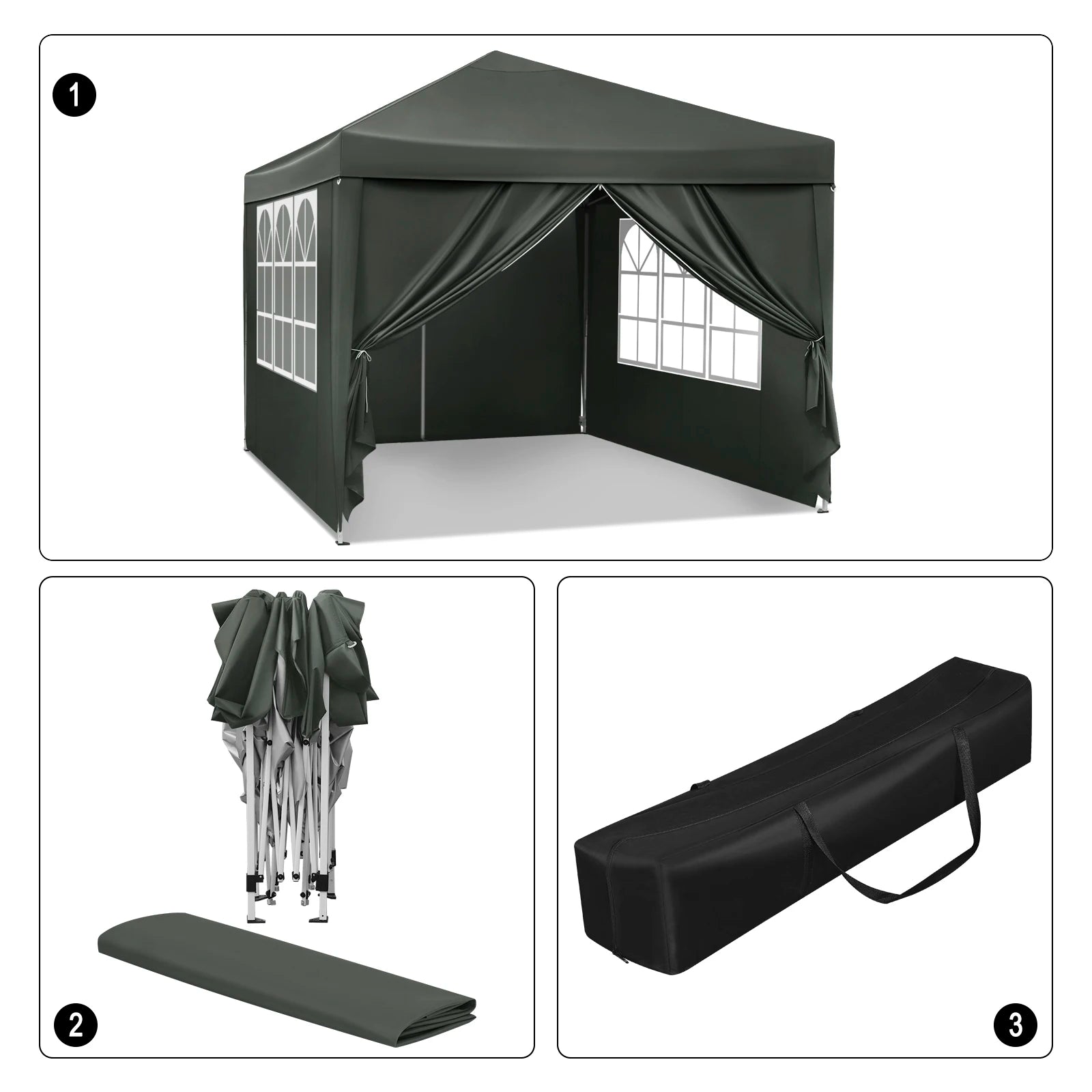 Easy Up Partytent 3x3 m – Opvouwbare Waterdichte Tuintent met UV-bescherming - Pop‑Up Systeem - Inclusief Draagtas