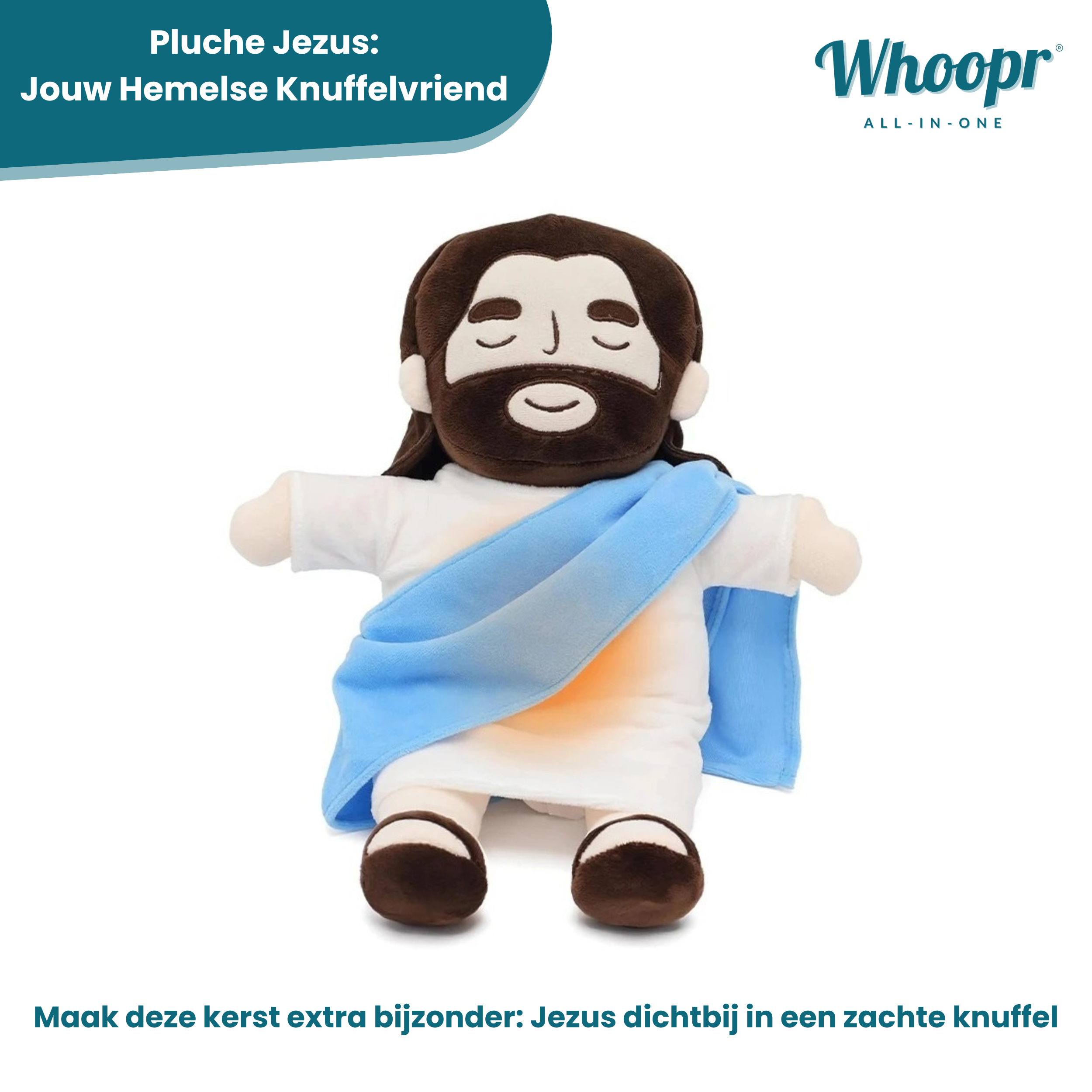 Jezus Pluche Knuffel met Lichtgevend & Ademend Hart – Voor Kinderen