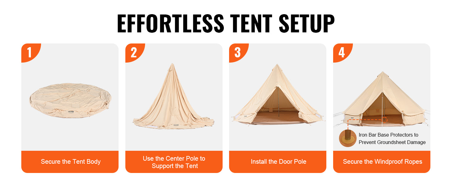 Canvas Bell Tent 5m – 4 Seizoenen Yurt Tent voor 8 Personen met Kachelaansluiting & Waterdicht Grondzeil