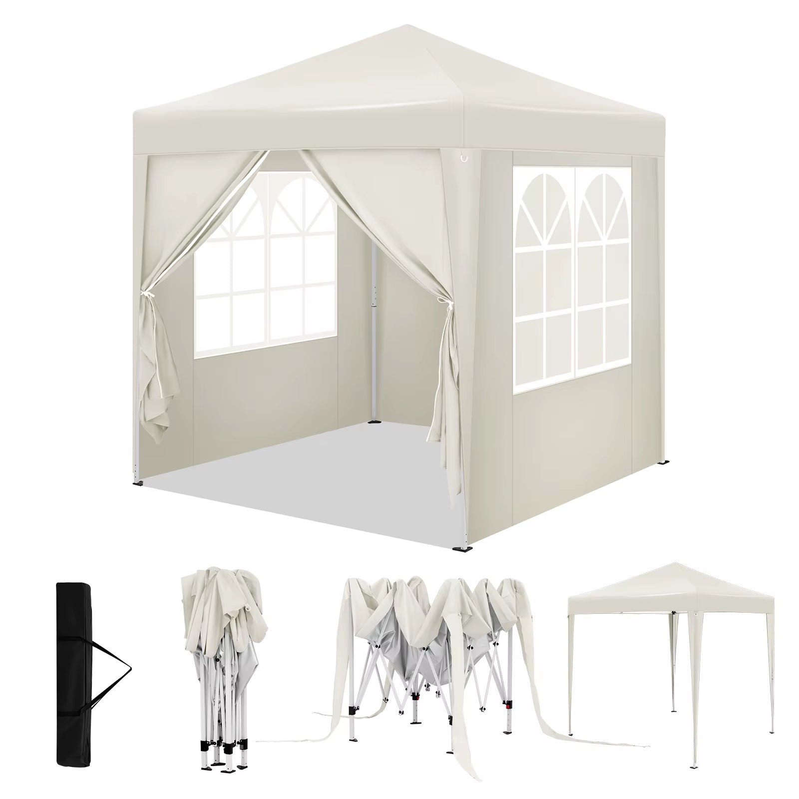 Folding Garden Gazebo Canopy Pergola 2X2M with 4 Side Walls Adjustable Height UV Protection Waterproof with Carry Bag