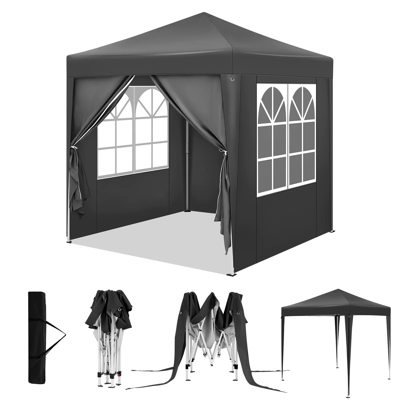 Folding Garden Gazebo Canopy Pergola 2X2M with 4 Side Walls Adjustable Height UV Protection Waterproof with Carry Bag