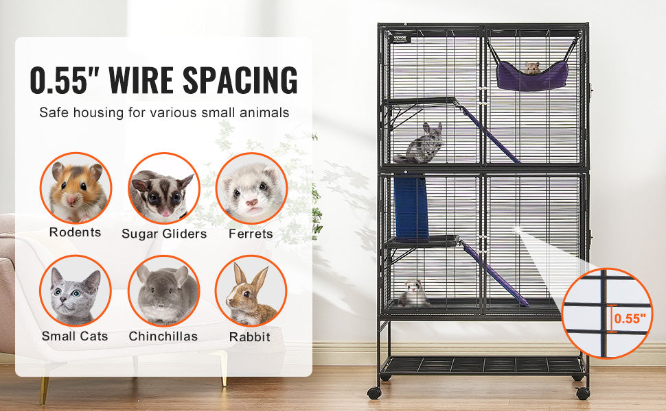 Grote Frettenkooi 164 cm met 4 Lagen – Metalen Dierenkooi met Platforms, Hangmat & Wielen – Voor Fretten, Chinchilla’s & Cavia’s