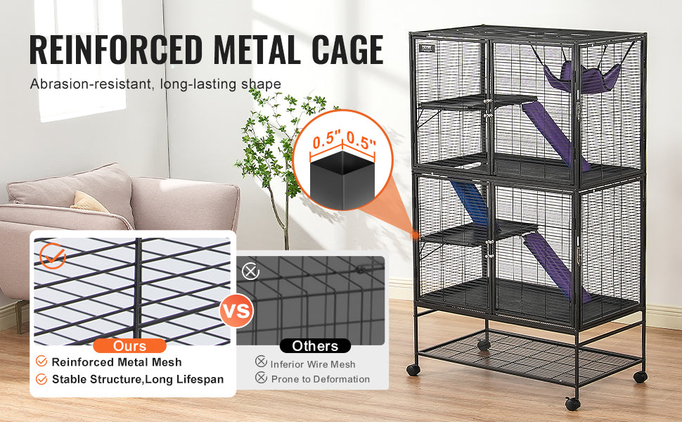 Grote Frettenkooi 164 cm met 4 Lagen – Metalen Dierenkooi met Platforms, Hangmat & Wielen – Voor Fretten, Chinchilla’s & Cavia’s