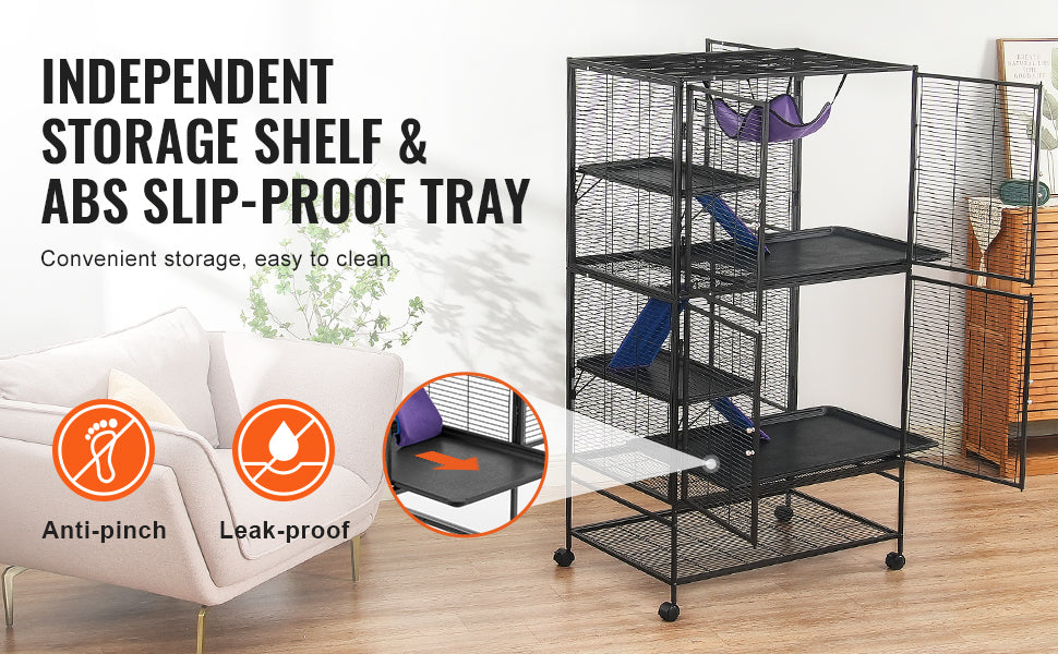 Grote Frettenkooi 164 cm met 4 Lagen – Metalen Dierenkooi met Platforms, Hangmat & Wielen – Voor Fretten, Chinchilla’s & Cavia’s