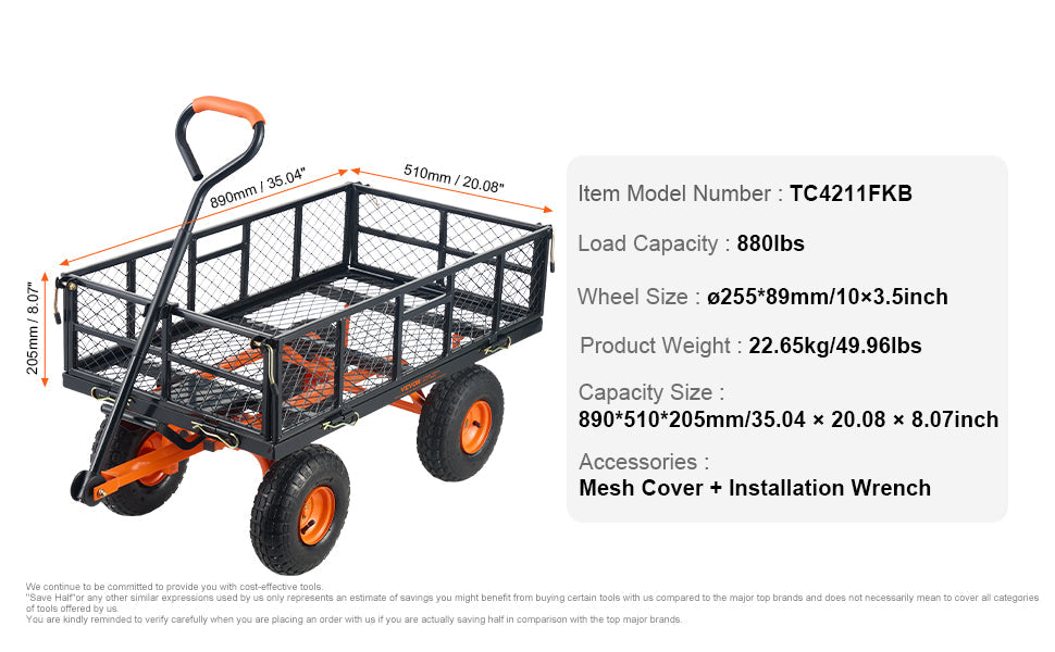 Tuinkar Metalen Kiepwagen 400 kg – Stevige Tuinwagen met 360° Wielen en Afneembare Zijpanelen