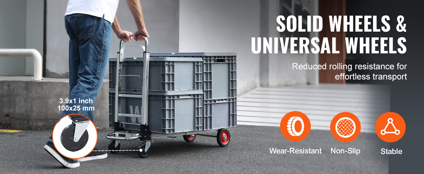 Opvouwbare Handwagen – Lichtgewicht Transportkar 400 lbs / 181 kg Draagvermogen – Stevige Dolly voor Bagage, Dozen en Magazijnartikelen