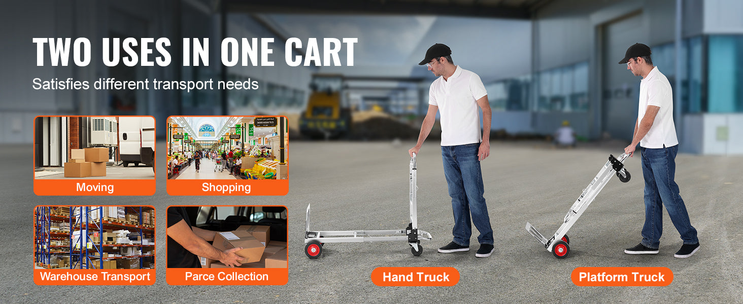 Opvouwbare Handwagen – Lichtgewicht Transportkar 400 lbs / 181 kg Draagvermogen – Stevige Dolly voor Bagage, Dozen en Magazijnartikelen