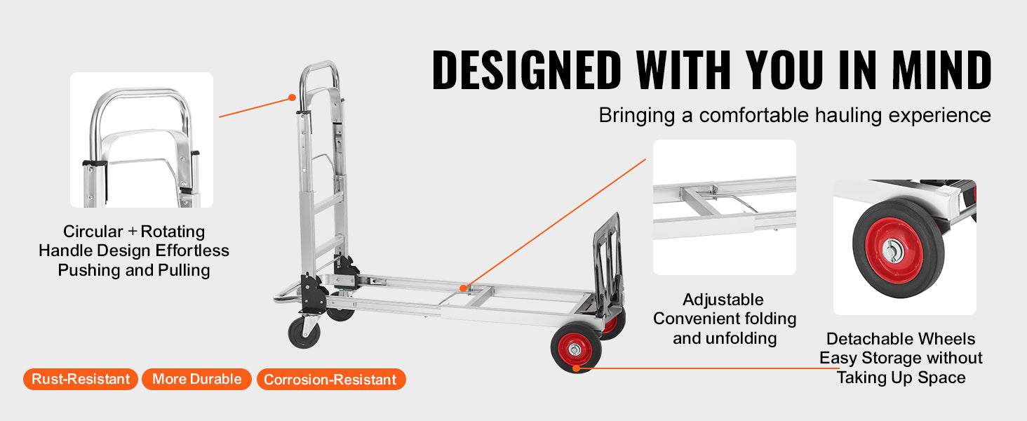 Opvouwbare Handwagen – Lichtgewicht Transportkar 400 lbs / 181 kg Draagvermogen – Stevige Dolly voor Bagage, Dozen en Magazijnartikelen