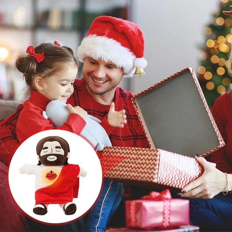 Jezus Pluche Knuffel met Lichtgevend & Ademend Hart – Voor Kinderen