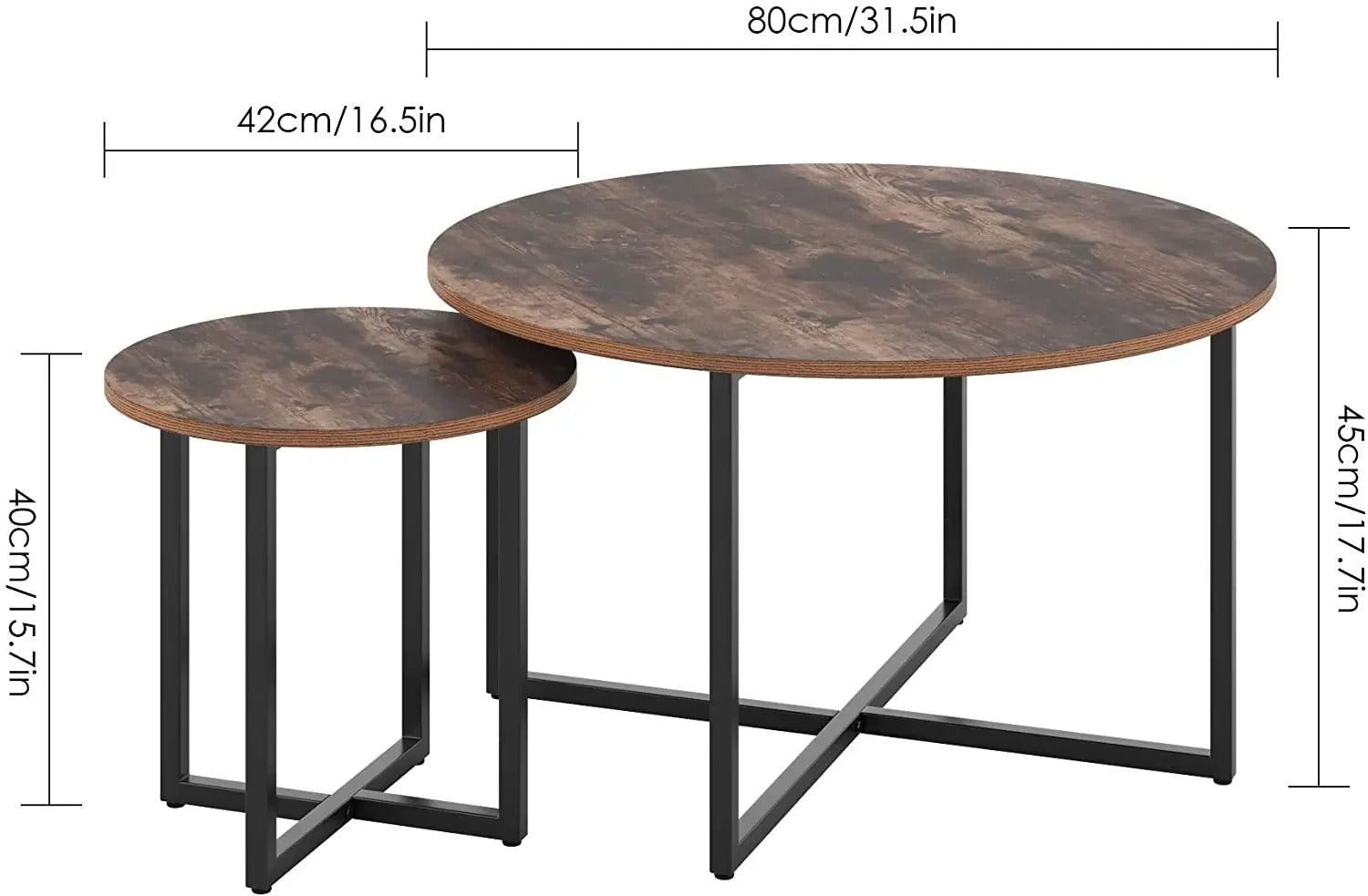 Salontafel Set van 2 – Industrieel Hout & Metaal – Vintage Bijzettafels (80 & 42 cm)