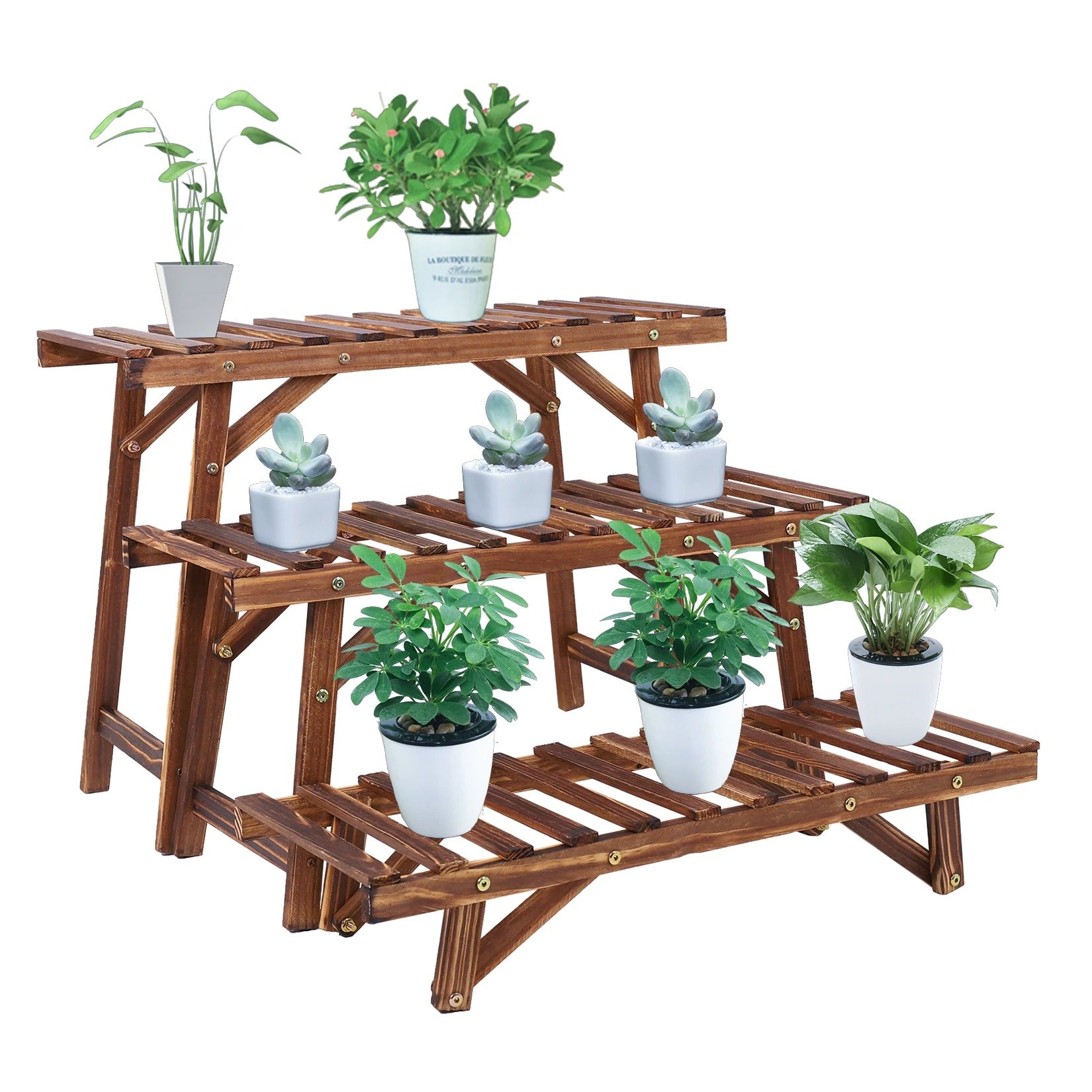 Houten Plantenrek 3-laags – Ladderplanken Plantenstandaard