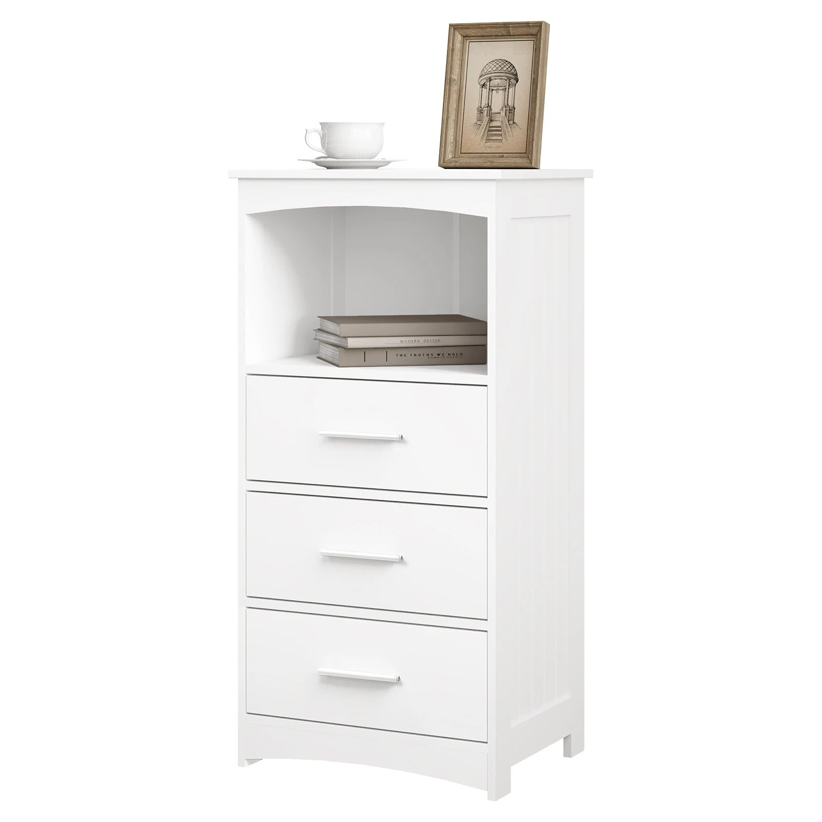 Whoopr Witte Hoekkast Badkamer 3 Laden Open Vak 40x30x80 cm