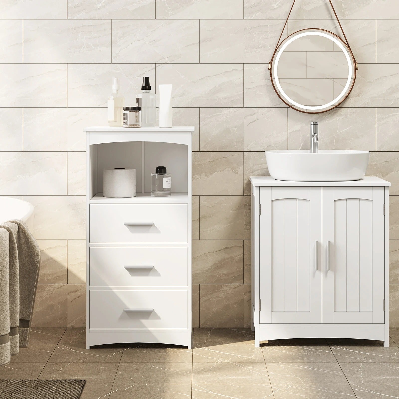 Whoopr Witte Hoekkast Badkamer 3 Laden Open Vak 40x30x80 cm