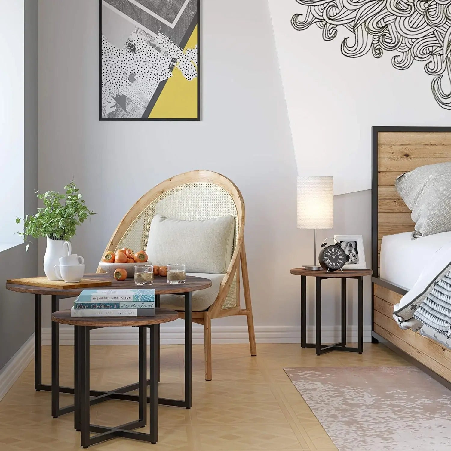 Salontafel Set van 2 – Industrieel Hout & Metaal – Vintage Bijzettafels (80 & 42 cm)