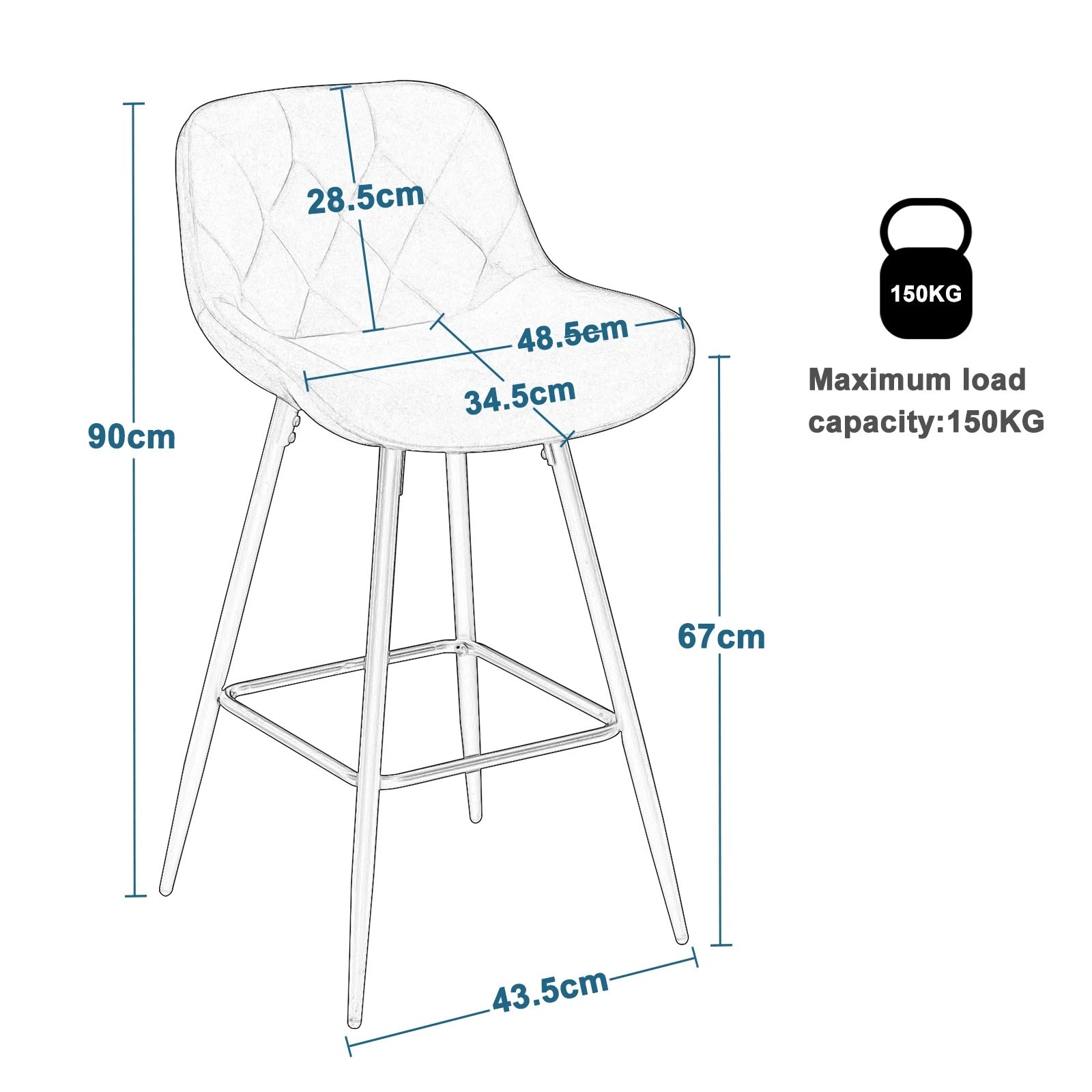 Set van 2 Fluwelen Barkrukken – Zwarte Gestoffeerde Barstoelen met Rugleuning