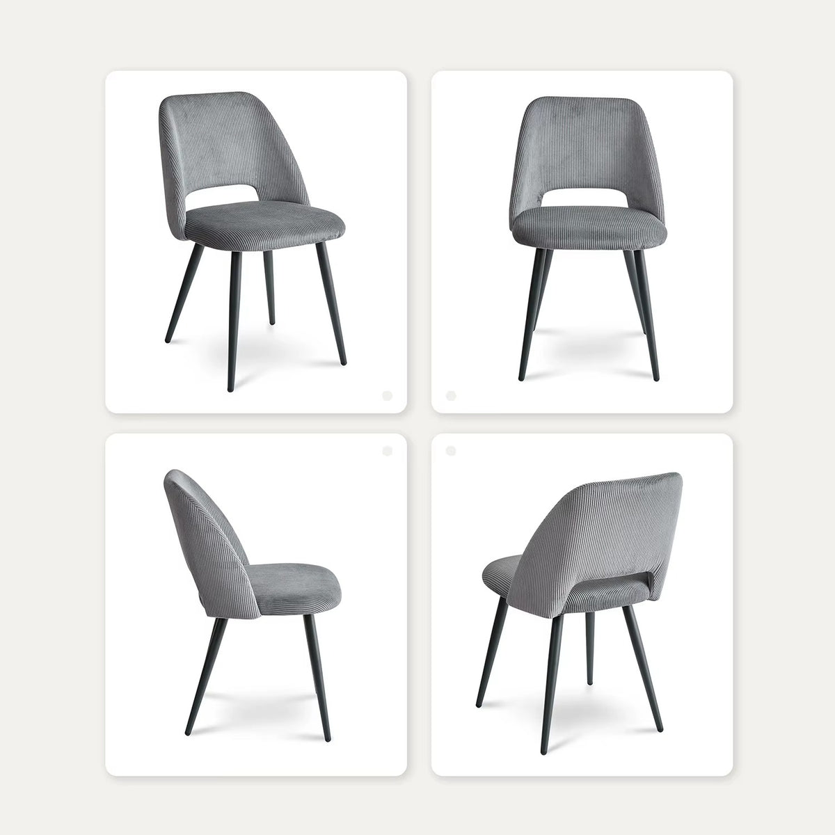 Set van 4 Corduroy Eetkamerstoelen – Beige Ribstof Stoelen met Rugleuning & Zwarte Metalen Poten – Scandinavisch Design