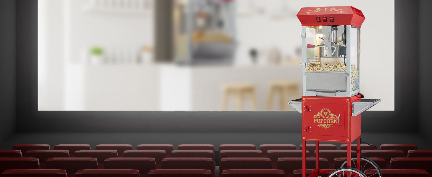 Professionele Popcornmaker met Kar – 8oz Ketel, 4 Schepjes – Commerciële Popcornmachine voor Evenementen en Kermissen