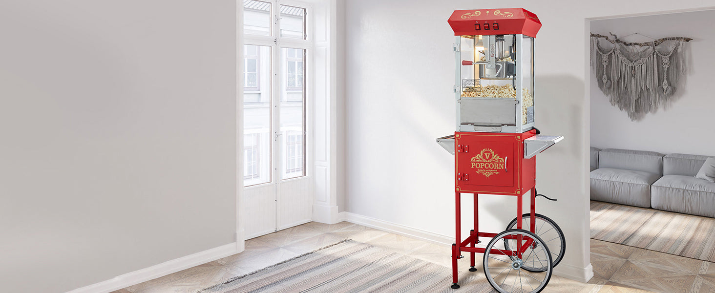 Professionele Popcornmaker met Kar – 8oz Ketel, 4 Schepjes – Commerciële Popcornmachine voor Evenementen en Kermissen