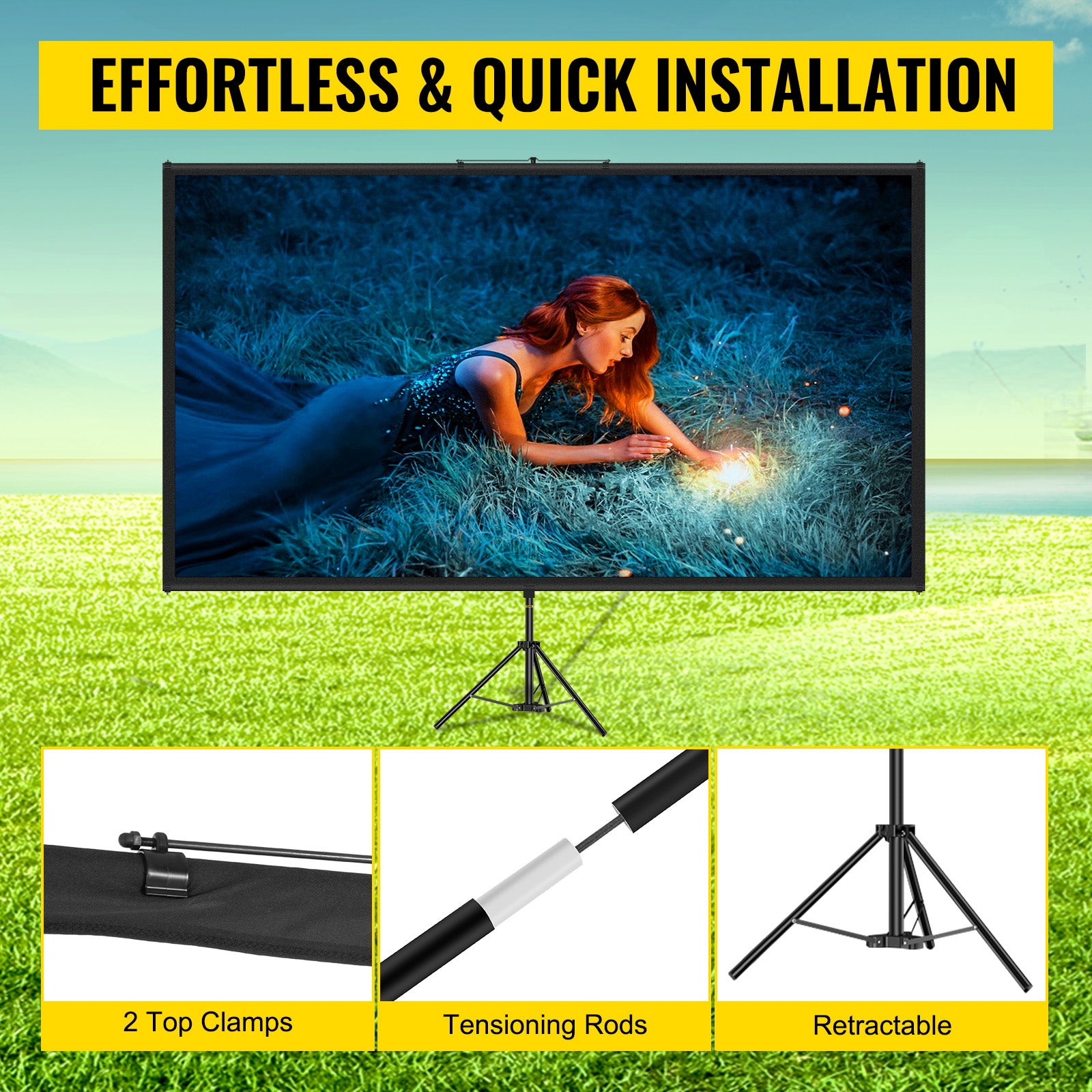 Draagbaar Projectiescherm met Statief 60-110 Inch 16:9 4K HD voor Thuisbioscoop en Presentaties