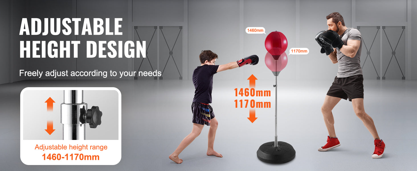 Reflex Bokszak Verstelbaar met Handschoenen – Staande Bokszak voor Kinderen & Volwassenen – Boks Trainingsset met Standaard