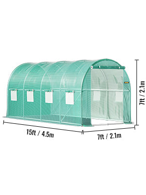Tunnelkas 15x7 ft met Gegalvaniseerd Stalen Frame – Waterdichte PE Tuinkas met Ramen en Deur voor Groenten en Planten