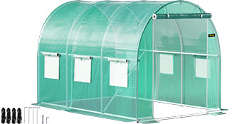 Tunnelkas 15x7 ft met Gegalvaniseerd Stalen Frame – Waterdichte PE Tuinkas met Ramen en Deur voor Groenten en Planten