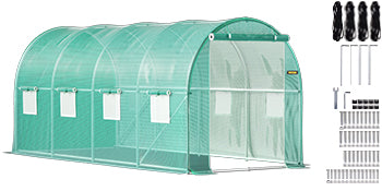 Tunnelkas 15x7 ft met Gegalvaniseerd Stalen Frame – Waterdichte PE Tuinkas met Ramen en Deur voor Groenten en Planten