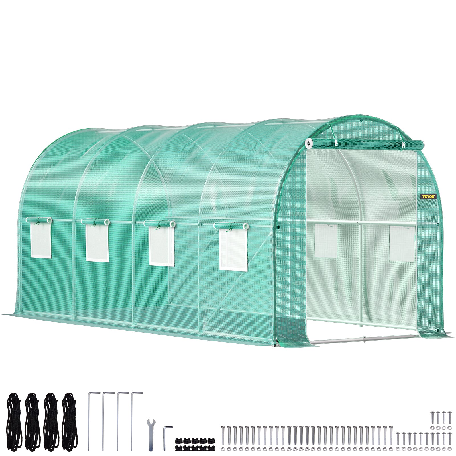 Tunnelkas 15x7 ft met Gegalvaniseerd Stalen Frame – Waterdichte PE Tuinkas met Ramen en Deur voor Groenten en Planten
