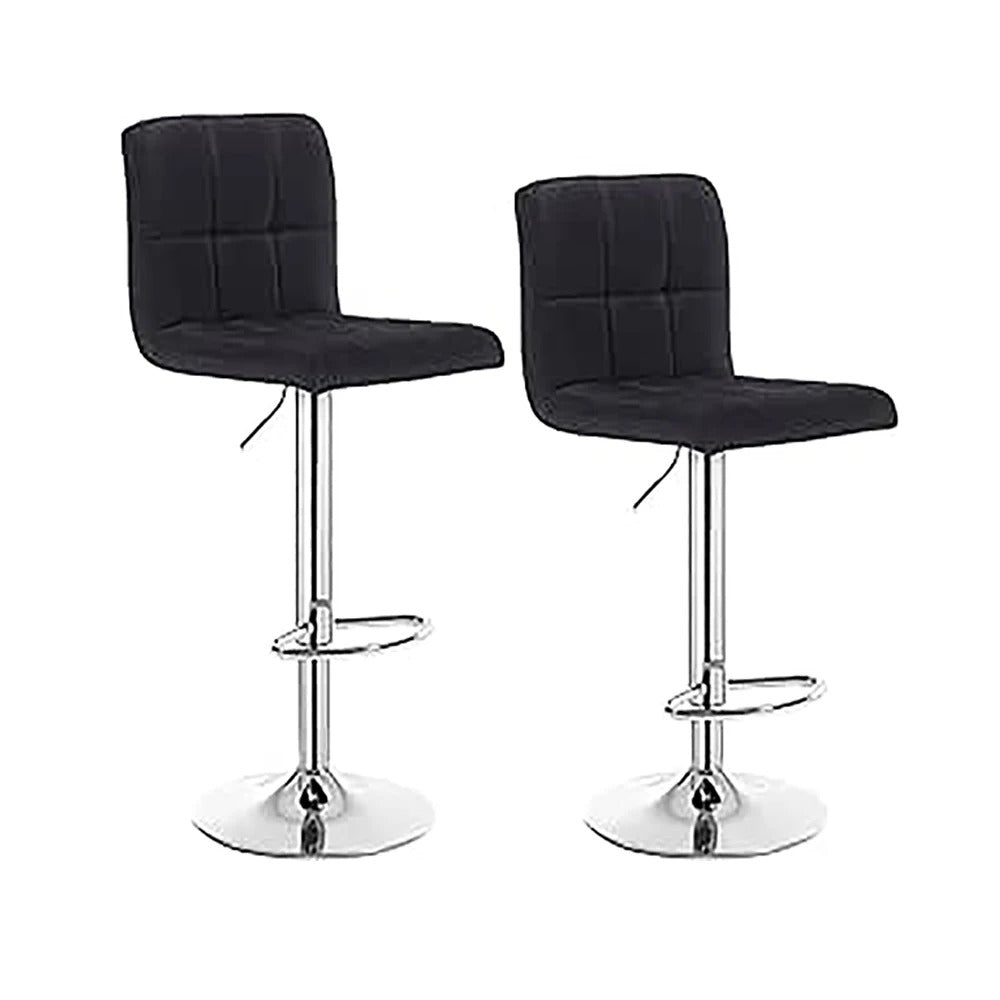 Set van 2 Linnen Barkrukken – Verstelbare Barstoelen met Rugleuning (Zwart)