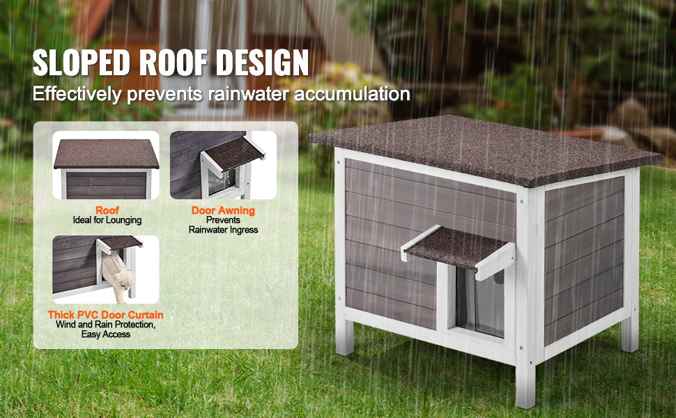 Geïsoleerd Buiten Kattenhuis Hout – Weerbestendig Kattenhok met Dak en PVC Deur – Winterproof Kattenverblijf voor Buiten