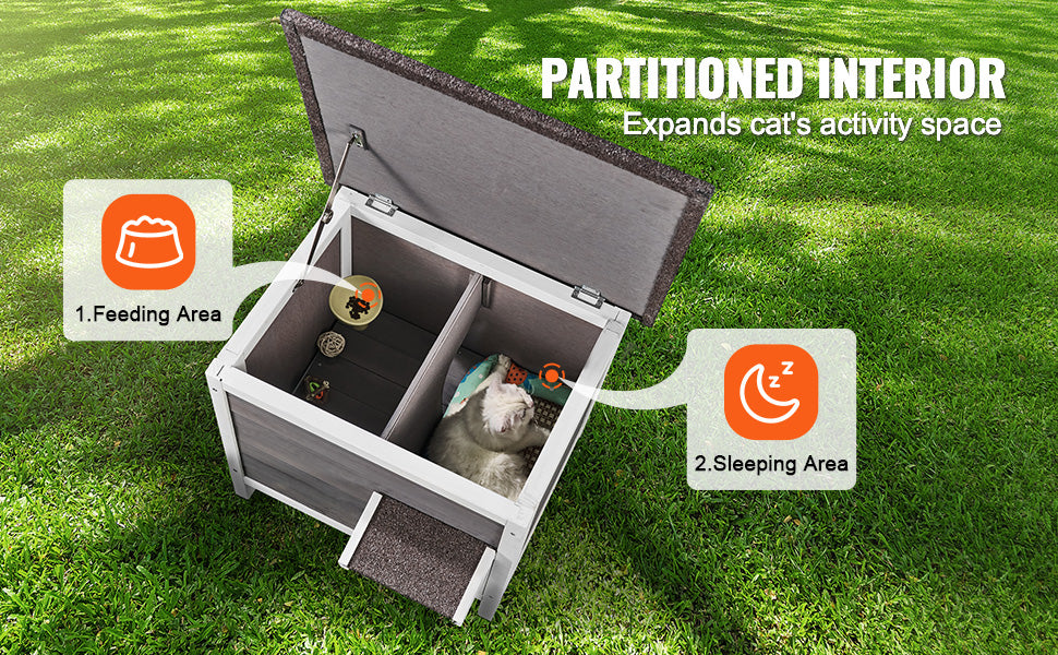 Geïsoleerd Buiten Kattenhuis Hout – Weerbestendig Kattenhok met Dak en PVC Deur – Winterproof Kattenverblijf voor Buiten