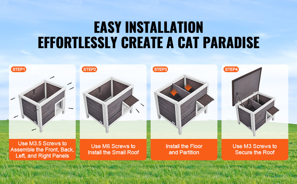 Geïsoleerd Buiten Kattenhuis Hout – Weerbestendig Kattenhok met Dak en PVC Deur – Winterproof Kattenverblijf voor Buiten