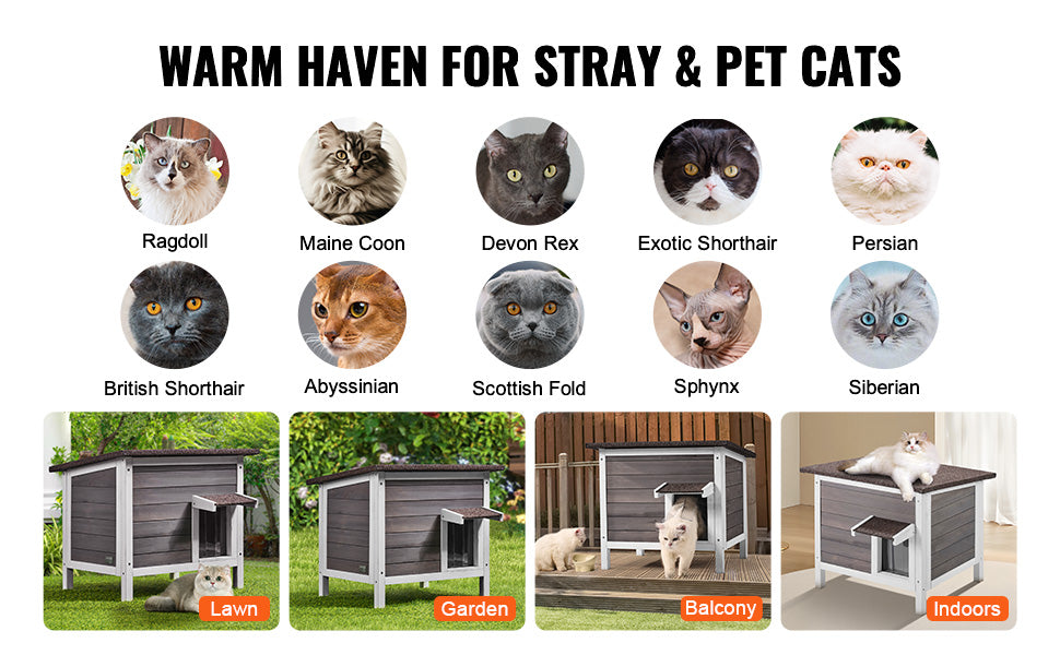 Geïsoleerd Buiten Kattenhuis Hout – Weerbestendig Kattenhok met Dak en PVC Deur – Winterproof Kattenverblijf voor Buiten
