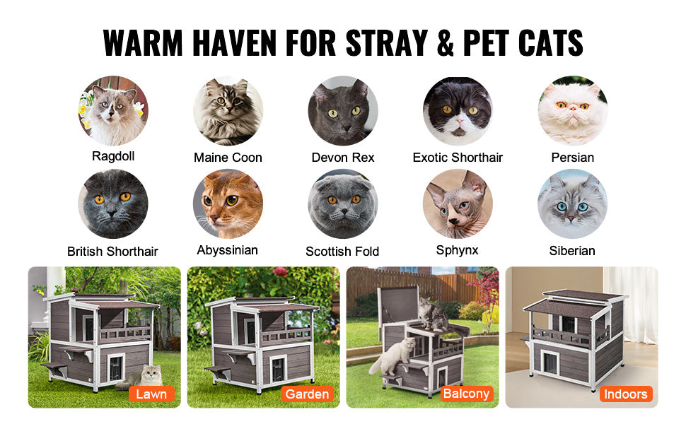 Buiten Kattenhuis Hout 2 Verdiepingen – Weerbestendig Kattenverblijf met Balkon en Dak – Luxe Kattenhuis voor Buiten