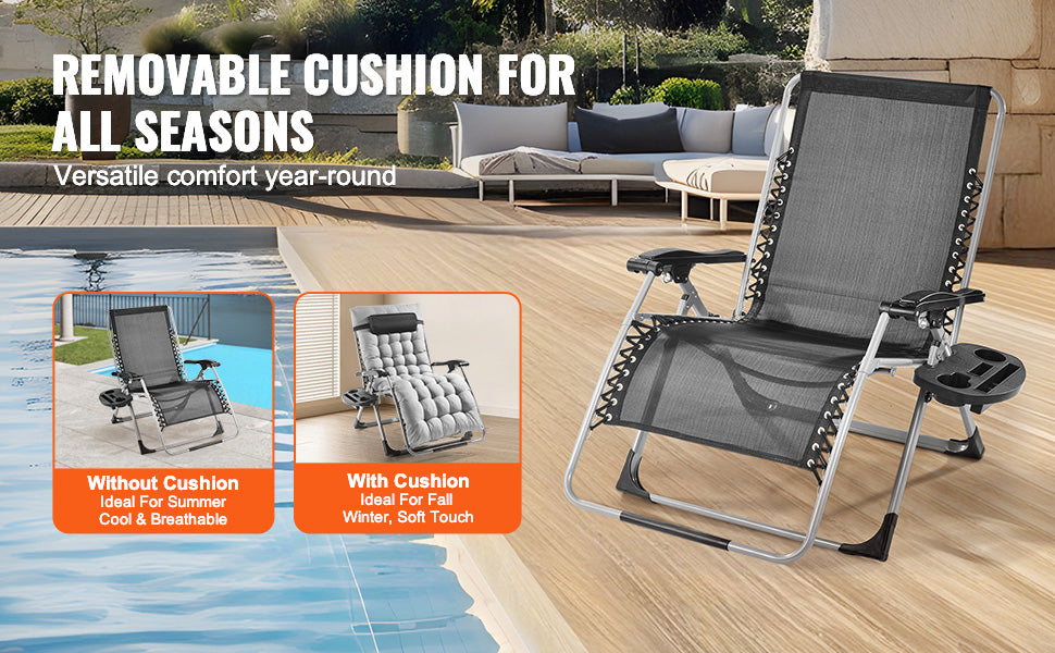 Zero Gravity Stoel Verstelbaar met Kussen & Accessoires – Comfortabele Ligstoel voor Tuin, Camping & Balkon