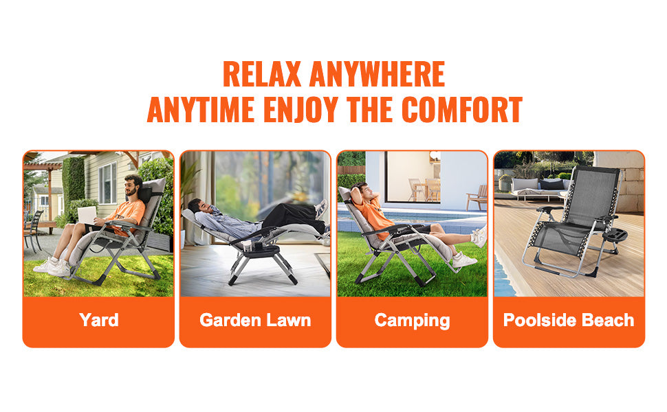 Zero Gravity Stoel Verstelbaar met Kussen & Accessoires – Comfortabele Ligstoel voor Tuin, Camping & Balkon
